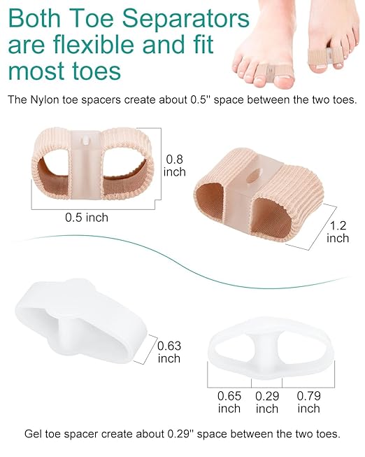 12Pcs Toe Separators Bunion Corrector for Women Men, Gel Big Toe Spacers with 2 Loops for Feet, Hammer Toe Straightener, Elasticity and Soft (6Nylon+6Gel)