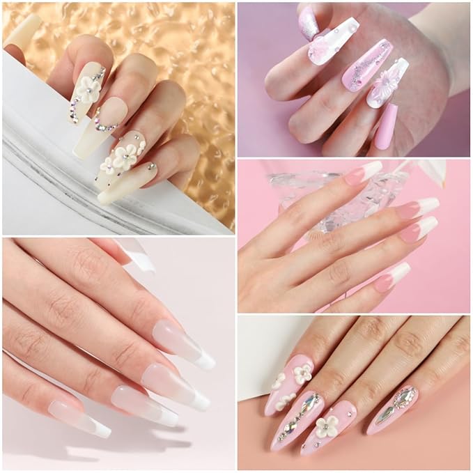 Acrylic Nail Kit with Drill with U V Light Clear/White/Pink Acrylic Powder Professional Nail Kit for Beginner with Everything 100PC Tips Brush Starter DIY Home Salon