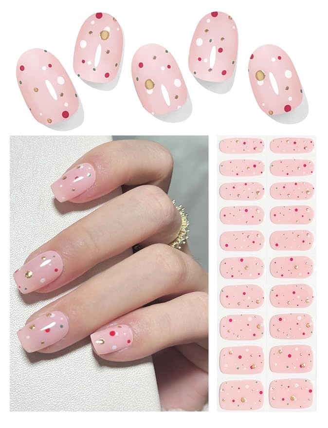 Semi Cured Gel Nail Strips, 20pcs Gel Nail Stickers UV, Gel Nail Wraps for Home Nails DIY,Dots