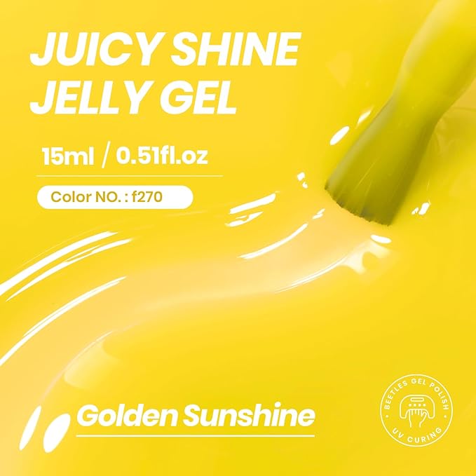 Beetles Yellow Gel Nail Polish, 15ML Clear Yellow Jelly Gel Polish Sheer Translucent Effect Neutral Nail Polish Soak Off UV Golden Sunshine Series French Nail Art Manicure Salon Gift for Women