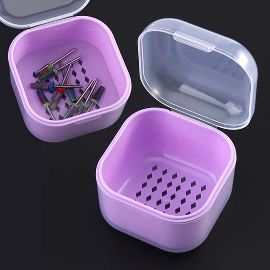 Nail Tool Sterilizer Box Plastic Disinfectant Container for Nail Art Accessories Tools, Portable Nail Drill Bits Sterilization Tray Soaking Box with Strainer Nail Art Salon Sterilizing Tool