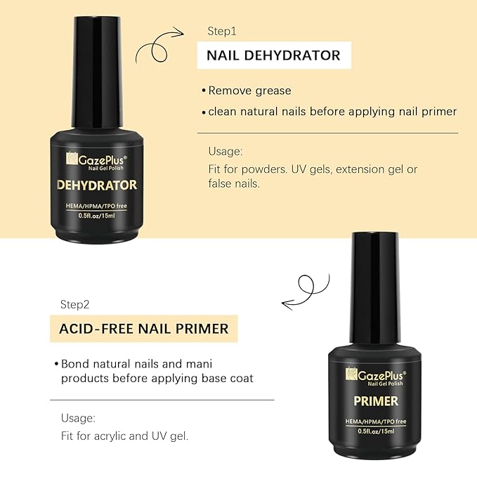 Nail Dehydrator and Primer Set, 15ML Acid-Free Natural Nail Dehydrator & Nail Primer Professional and Long-lasting for Christmas Gift Nail Art Polish Acrylic Gel Extension and Powders