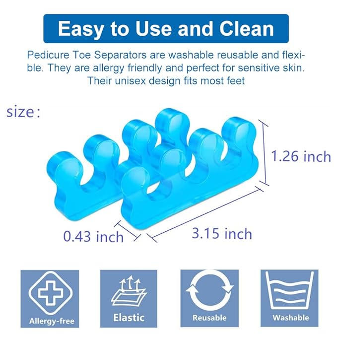 Toe Separators for Bunion Relief & Nail Polish Application - Orthopedic Gel Toenail Dividers, Pedicure Kit with Repeatable & Washable Toe Spacers, Soft Gel Tools
