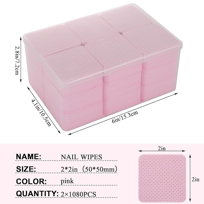 2160 Pcs Lint Free Nail Wipes with Storage Case Super Absorbent Soft Nail Wipes for Fingernail Polish Remover and Eyelash Extension Nail Care