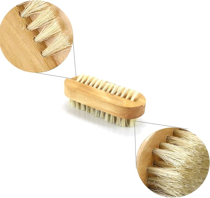 6 Pack Long Handle Grip Nail Brush, Wooden Two-Sided Hand Fingernail Scrub Cleaning Brushes for Toes and Nails Cleaner, Pedicure Scrubbing Tool Kit for Men and Women