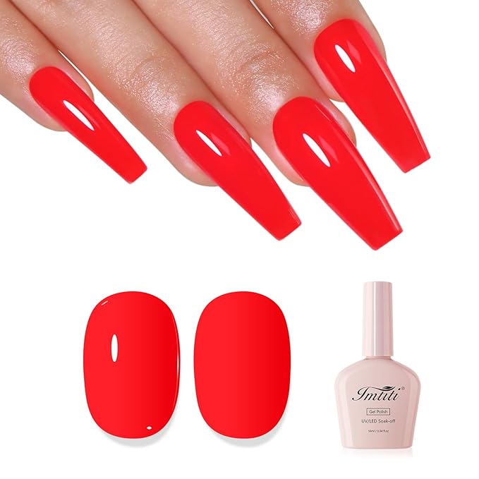 Imtiti Neon Gel Nail Polish, Neon Red Gel Polish High Gloss Soak Off UV LED Nail Gel Polish Spring Summer Art Manicure Salon DIY Design 10ML