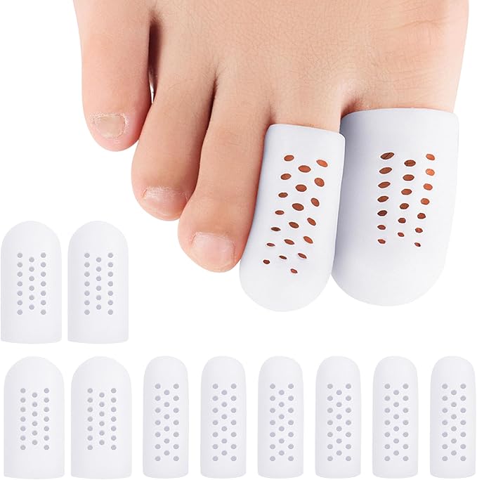 10 Pack Toe Caps and Toe Protectors for Women & Men Silicone Toe Covers Cushions for Pain Relief,Toe Bandages and Sleeves for Ingrown Toenails,Corns,Calluses,Blisters(4L +6 S) (White)