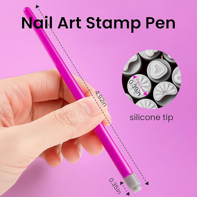 15PCS Nail Art Stamp Pen Set Butterfly Flower Nail Stamper Pen 3s Quick Nail Art Tools with Different Patterns, For Beginner DIY Salon Manicure
