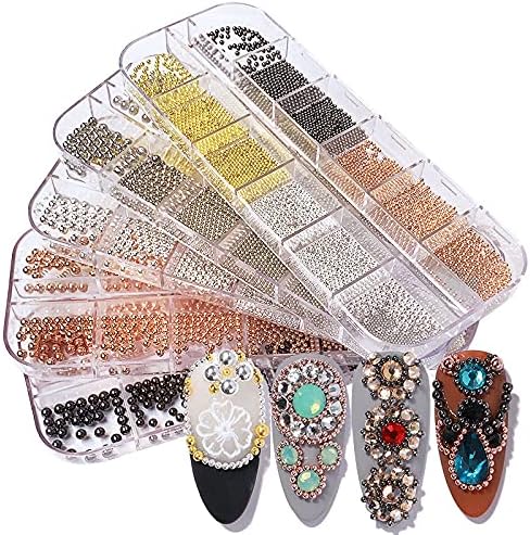 0.8mm Caviar Beads for Nails 6 Sizes Mini Small Stainless Steel Beads Nails Art Decorations Gun Grey Black Charms for Nails DIY Tool Nail Studs Accessories Gold Charms for Nails (Multicolor)