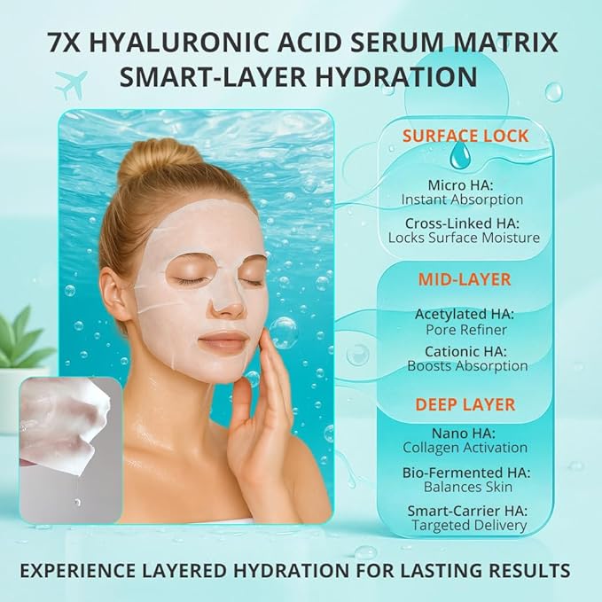 GONIM Face Mask Korean Skin Care with Hyaluronic Acid Serum & Collagen Activation, Face Masks Skincare with Vitamin C, Moisturizing Sheet Mask for All Skin, Korean Face Mask Travel Essentials 5 Sheets