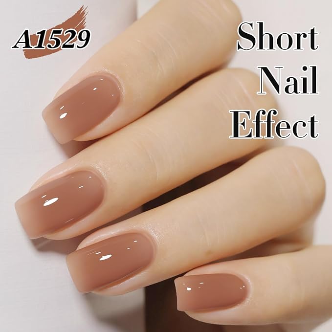 Double Rhythm Gel Polish 15ML Jelly Sheer Pastel Light Milky Color Pearl White Bottle 1 PC 0.5 OZ Full Size Nail Art Salon at Home (Light Brown-D1529)