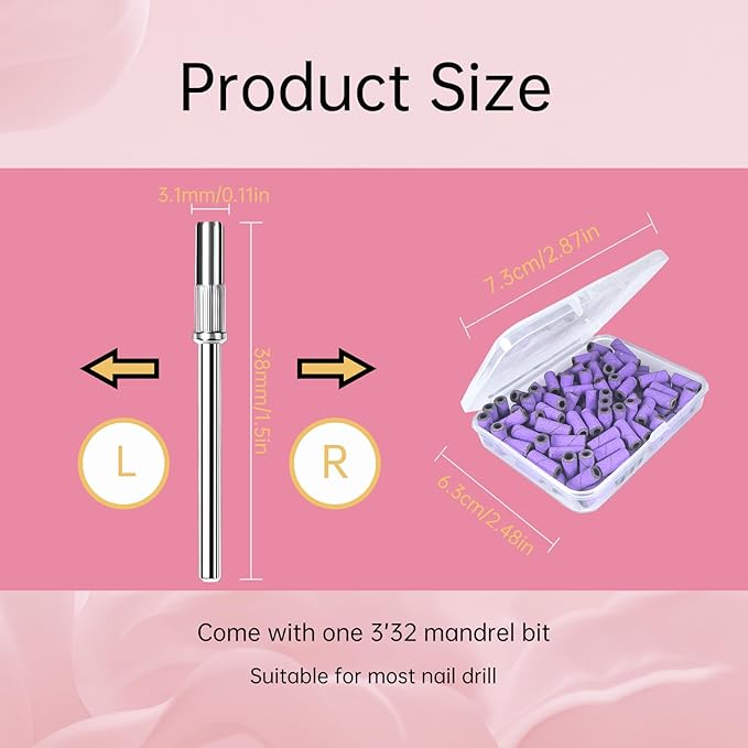 Small Sanding Bands Nail Drill Bits, Corfulra 150 Fine Grit Nail File Sanding Bands for Nail Drill with 3.1mm Mandrel Bit, 100Pcs Mini Sanding Bands for Natural Nails, Cuticles, Purple