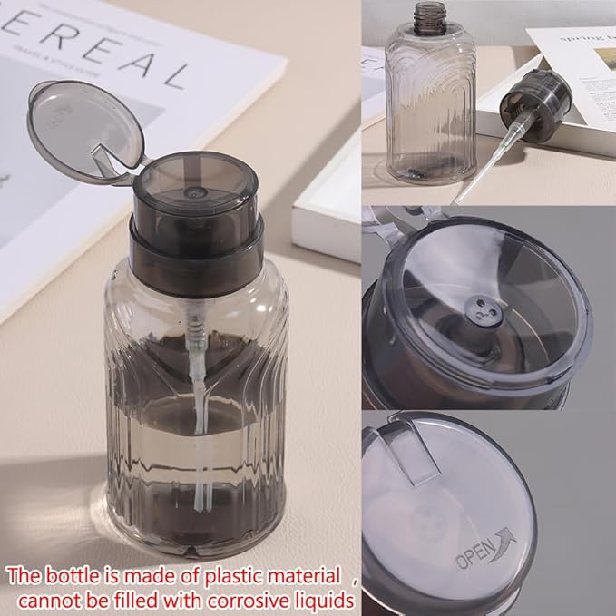 Nail Polish Remover Pump Push Down Pump Dispenser 500Pcs Lint Free Nail Wipes Pump Bottles for Liquids Eye Makeup Remover Pump Push Down Alcohol Dispenser Empty Black Bottle