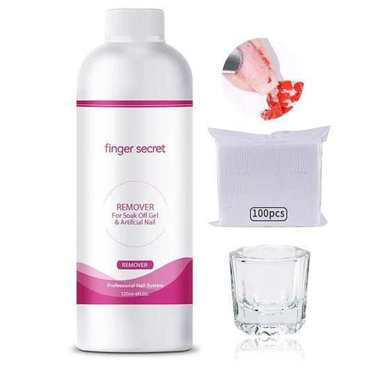 Nail Polish Gel Remover Kit with Glass Cup and 50 Cotton Pads - Professional Fingernail Polish Remover for Soak Off Gel&Artificial Nail.120ml/4oz