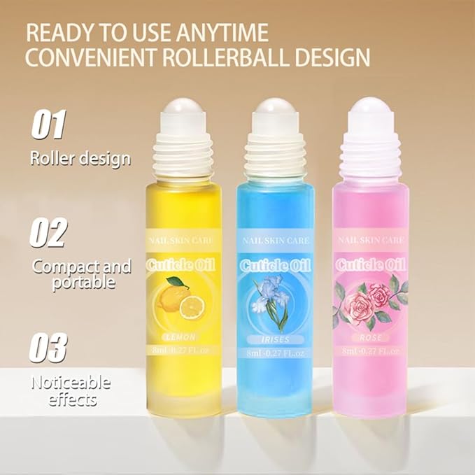 2pcs Cuticle Oil Roller 8ml/0.27 FL.oz Nourishing Moisturizing for Convenient Portable Nail Cuticle Oil Rollerball for On the Go Hydration and Care(Coconut &Iris)