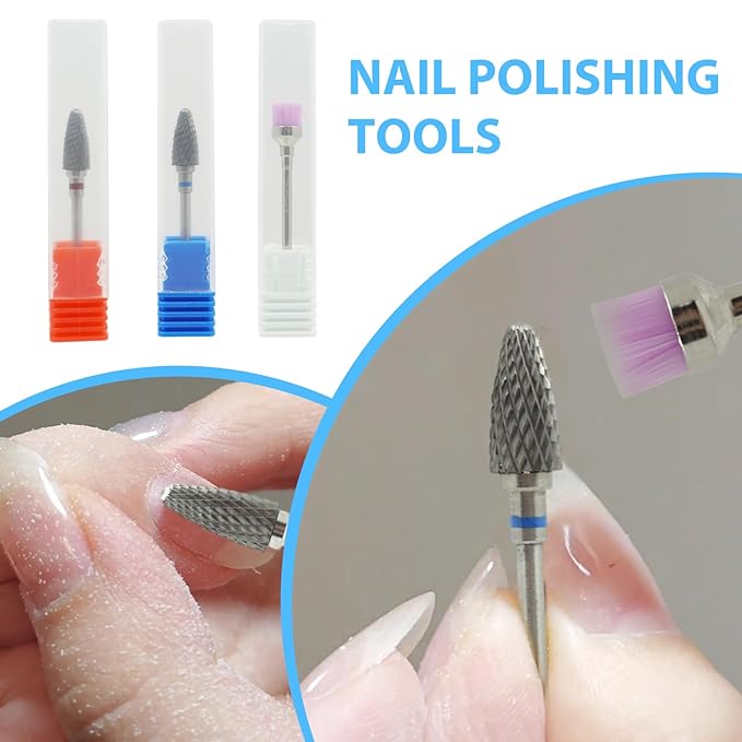 3 Pack 3/32" 5 in 1 Nail Drill Set, Tungsten Carbide Cuticle Remover & Safety Bits with Cleaning Brush, Professional Coarse Drill for Manicurists, Nail Salon, Pedicure & Gel Polishing