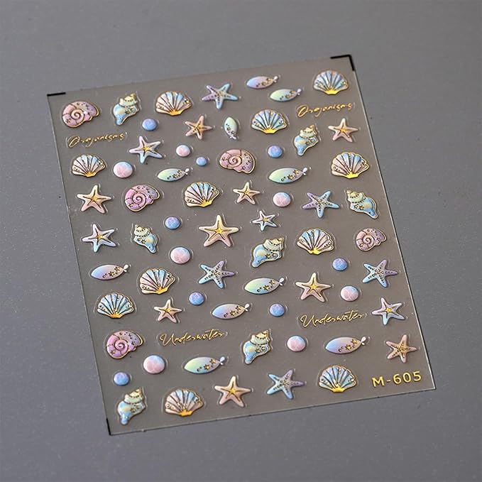 5D Embossed Ocean Nail Art Stickers Decals Self Adhesive Seashell Starfish Nail Decals Sea Creature Designs Summer Nail Stickers Marine Life Manicure Sliders for Women DIY Nail Art Decorations