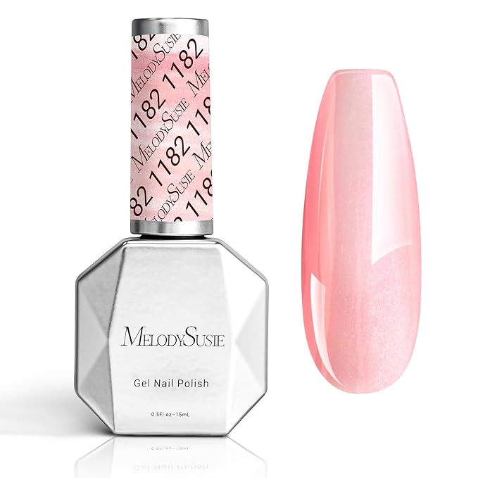 MelodySusie Pink Shimmer Glitter Gel Nail Polish,0.5fl oz Soak Off UV LED Translucent Jelly Glitter Pink Sheer Gel Polish Gift for Women Nail Art Manicure Salon DIY Nail Design Decoration at Home-1182
