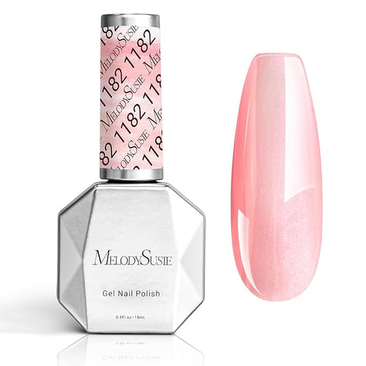 MelodySusie Pink Shimmer Glitter Gel Nail Polish,0.5fl oz Soak Off UV LED Translucent Jelly Glitter Pink Sheer Gel Polish Gift for Women Nail Art Manicure Salon DIY Nail Design Decoration at Home-1182
