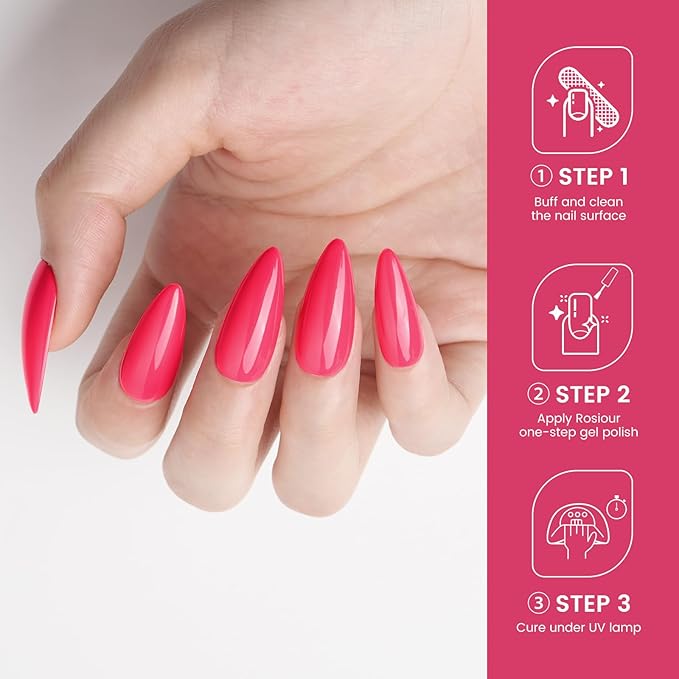 HEMA and TPO Free Gel Polish Spring Summer Colors, 18 ML Hot Pink One Step Gel Nail Polish 3-in-1, Neon Pink Gel Nail Polish for U V Light, Soak Off Gel Polish for Women Girl Nail Lovers