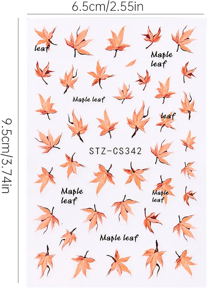 6 Sheets Fall Nail Art Stickers Decals, Thanksgiving Nail Art Accessories 3D Self Adhesive Fall Leaves Nail Decals Autumn Pumpkin Maple Leaf Nail Design DIY Manicure Decoration for Women Nail Supplies