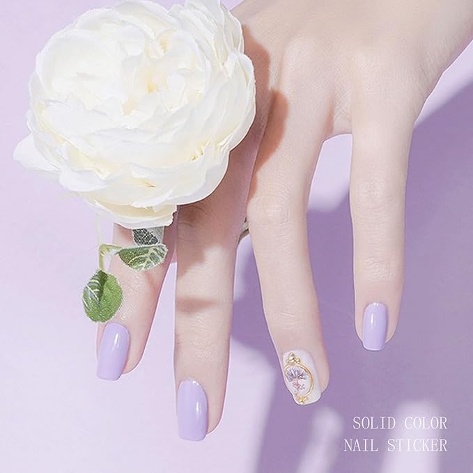 JMEOWIO Semi Cured Gel Nail Strips Cream Pale Purple Gel Nail Stickers Nails Art Design Decoration Accessories