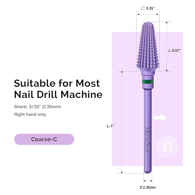 MelodySusie Professional Tornado 3/32'' Nail Drill Bits, Carbide Tungsten Multi-function Bits, Suitable for Manicure Pedicure Cuticle Gel Polishing, Salon Bits, Series Bit-X, Purple, Coarse