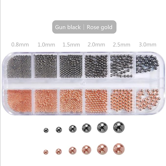 0.8mm Caviar Beads for Nails 6 Sizes Mini Small Stainless Steel Art Decorations Gun Grey Beads DIY Tool Nail Studs Accessories Gold Charms for Nails (Pink)