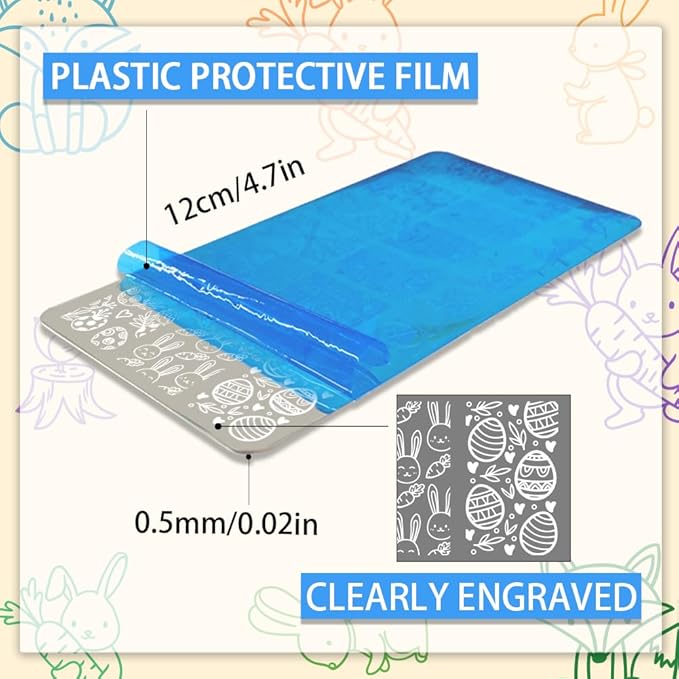 PH PandaHall 5pcs Easter Rabbit Nail Art Templates, Egg Vegetable Nail Stamping Plate Wreath Texture Nail Art Stencils Stainless Steel Nail Image Plates for Nail Design Print Manicure Salon