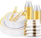 175PCS White and Gold Plastic Plates by WDF