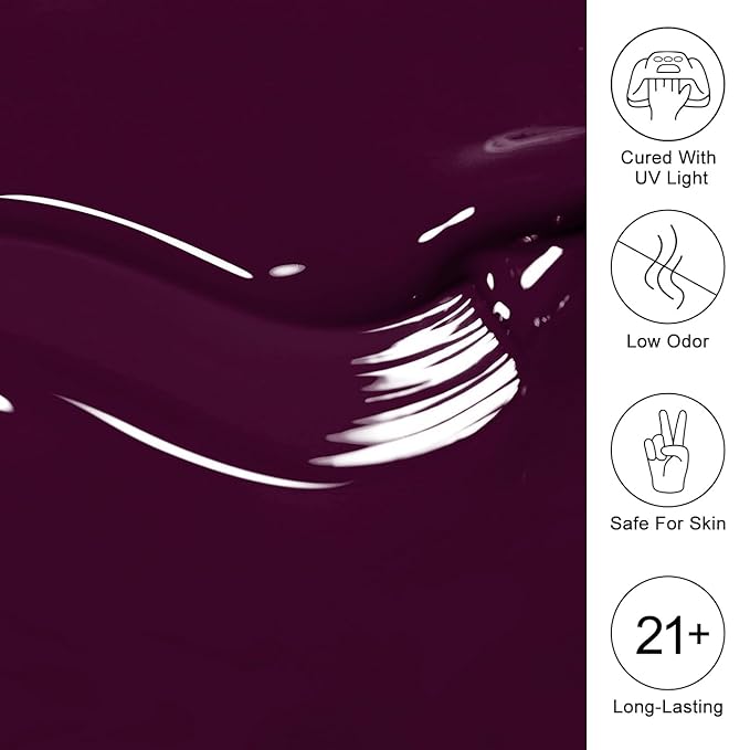 Imtiti Burgundy Gel Nail Polish, Burgundy Red Purple Gel Polish Autumn Winter Soak Off UV LED High Gloss Art Manicure Salon DIY Design 10ML