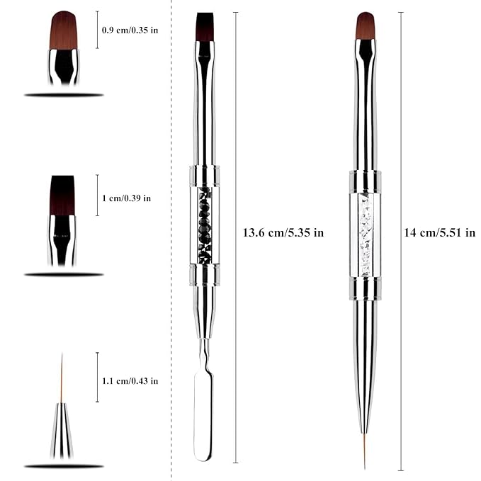 2PCS Professional Nail Art Brushes Set – Dual-Ended French Manicure &gel brush Gel Liner Brush with Rhinestone Handle,nail stamping Acrylic Nails & Home Nail Design gel brush