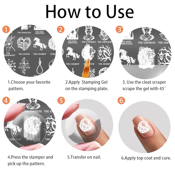 PH PandaHall 9pcs Magic Elements Nail Stamping Plates Tarot Cards Nail Art Designs Moon Star Manicure Art Templates with Stamper and Scraper for Women Halloween Manicures Salon Printing