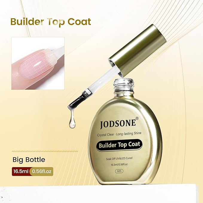 JODSONE Crystal Builder Top Coat Gel – 16.5ml No Wipe Clear Top Coat for Gel Nail Polish, Ultra Transparent for Glossy Finish or Overlay Structure, U V/LED Curing Needed