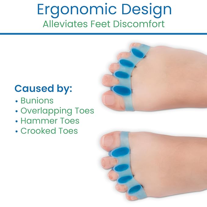 ViveSole Toe Spacers for Women & Men (4 PCS) - Silicone Gel Toe Separators & Spreaders for Pedicure & Plantar Fasciitis - Bunion Corrector, Hammer Toe Straightener & Stretcher for Pain Relief (Medium)