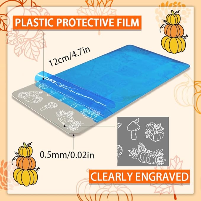 PH PandaHall 5pcs Fall Theme Nail Stamp Plates 126 Patterns Pumpkin Maple Nails Art Plate Stainless Steel Nail Template for Autumn Thanksgiving Day Nails Art Design 4.7x2.4 inches
