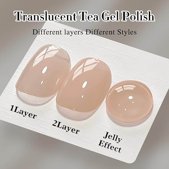 Double Rhythm Gel Polish 15ML Jelly Sheer Pastel Light Milky Color Pearl White Bottle 1 PC 0.5 OZ Full Size Nail Art Salon at Home (Translucent Tea-D1496)