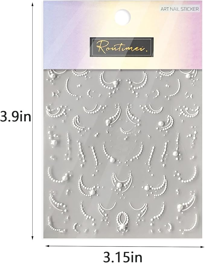 White French Tip Pearl Line Nail Art Stickers 5D Embossed Romantic French Tip Nail Decals for Women Girls Valentine's Nail Art Decoration