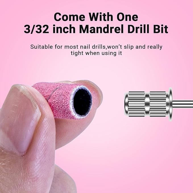 MelodySusie 100 Pcs Nail Drill Bits Sanding Bands for Nail Drill 120 Medium Grit Nail File Sanding Bands for Acrylic Nails Gel Manicures and Pedicure,Light Pink