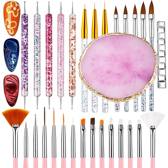Nail Art Tools 30Pcs Set,Nail Art Pens Brush Resin Nail Art Palette,Nail Dotting Tools, Striping Nail Art Brushes for Long Lines,Nail Drawing Pen Dotting Pen Tools Nail Art Kit for Nail Art DIY
