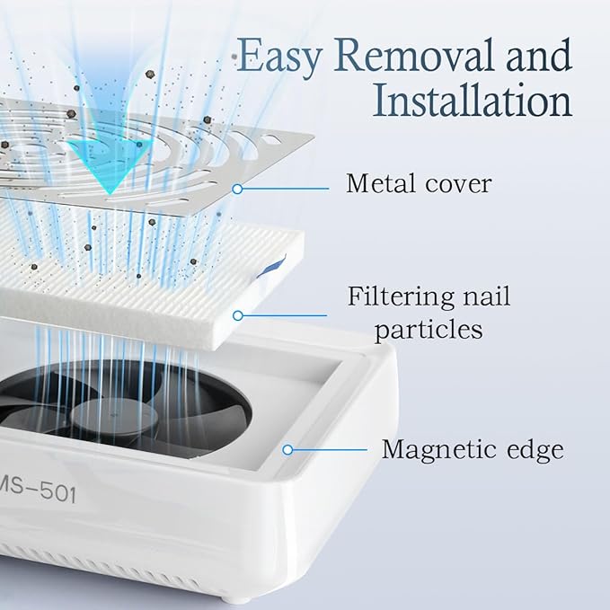 Nail Dust Collector with Lamp Powerful Nail Vacuum Fan, White Dust Collector Extractor, Electric Dust Suction Machine for Acrylic Gel Nails Polishing Low Noise