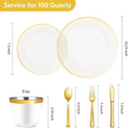 600 Pieces Clear Gold Plates for 100 Guests | Include: Dinnerware Set of 100 - Image 3