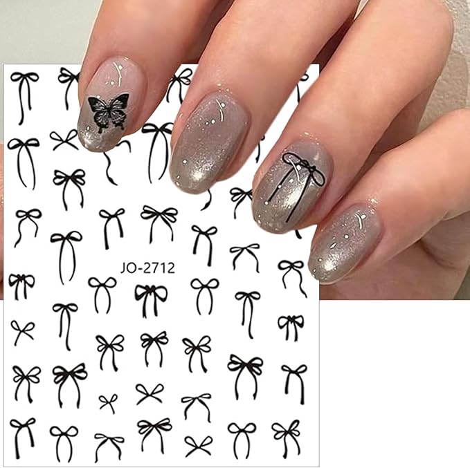 6Sheets Bow Nail Stickers 3D Self Adhesive Colorful Bow Nail Decals Pink Red Black Bowtie Nails Art Stickers Cute French Bows Nails Decorations Supplies for Women Girls DIY Acrylic Manicure Salon