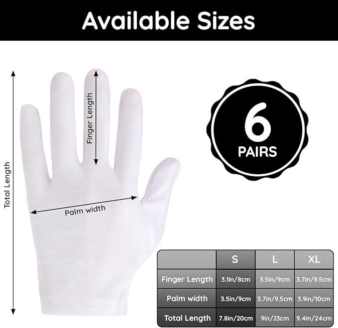 Segbeauty 12 Count Moisturizing Hand Gloves, 6 Pairs Sleeping Gloves for Dry Hands, Washable Moisturizing Gloves Overnight for Sleeping, Cotton Work Gloves Hand Lotion Gloves Overnight for Women Small