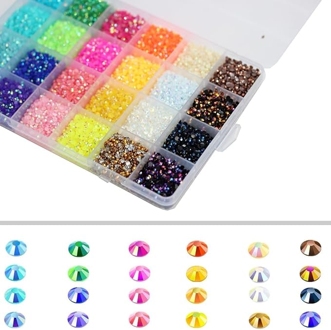 12000Pcs Nail Art Rhinestones, BetterJonny 24 Colors 4mm Round Nail Flatback Rainbow Gems Set with Tweezers and Pencil AB Glitter Flat-Bottomed Rhinestone for Crafts Decoration and Jewelry Making