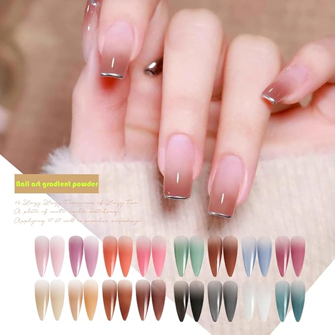 Gradient nail powder,Solid nail powder,Nail Pigment Palette,Vibrant Nail Pigment Powder Set 16 Ombre Colors for Stunning Nail Art DIY Glitter Accessories Included
