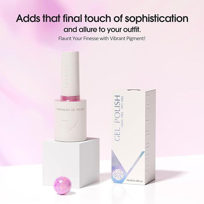 VENALISA Pink Glitter Gel Nail Polish 1 Pcs 10ML Soak Off Salon Manicure DIY at Home Nail Art For Girls Women