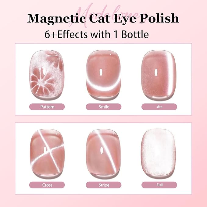 modelones Cat Eye Gel Nail Polish Shimmer Glitter Nude Pink Nail Polish with Magnet Holographic Reflective Soak Off LED Nail Art Top Coat Manicure Salon DIY Gifts 15ML