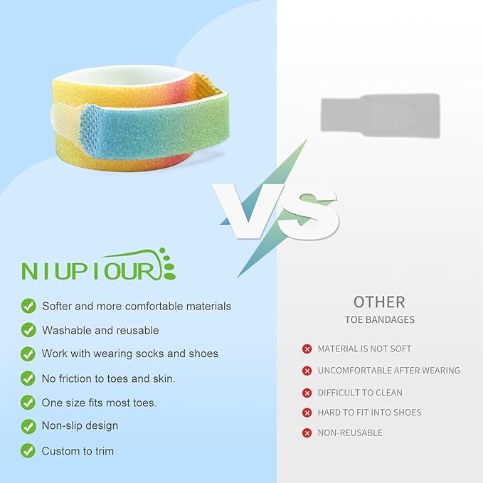 Niupiour Hammer Toe Corrector/Straightener for Women & Men - 8 Pack Fabric Buddy Broken Toe Wraps, Toe Splint for Bunions, Overlapping Toe, Crooked Toe, Bent Toe, Newly Upgrade Materials