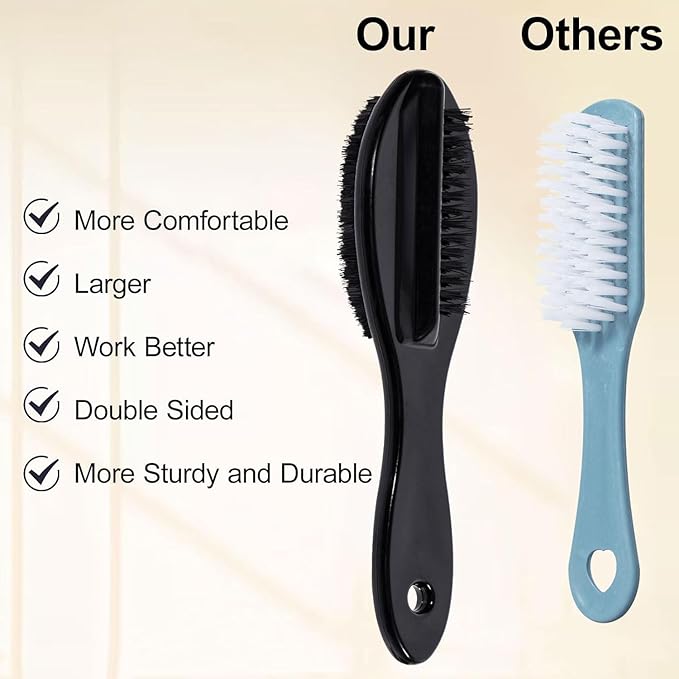 Nail Brush for Cleaning Fingernails 6 PCS, Long Handle Grip Double Sided Nail Foot Scrub Brush Fingernail Cleaner, Soft Stiff Bristles Pedicure Nail Scrubber Non-Slip for Men Women Clear White